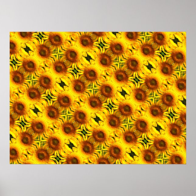 Retro yellow orange florals sunflower pattern poster (Front)