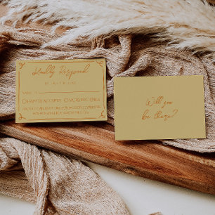 Retro Yellow Orange Hand Written Drawn Wedding RSVP Card