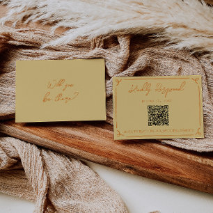 Retro Yellow Orange Hand Written QR Code Wedding RSVP Card