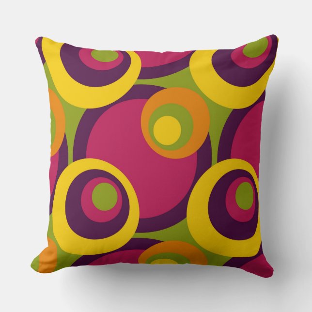 Retro Yellow Orange Lime Purple Fifties Pattern Throw Pillow (Front)