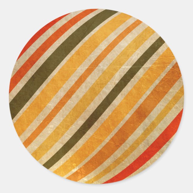 RETRO YELLOW ORANGE RED DIRT GREEN STRIPES PATTERN CLASSIC ROUND STICKER (Front)
