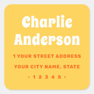 Retro yellow orange return address square sticker