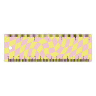 Retro Yellow Pink Dorm Warped Check Checkered Ruler