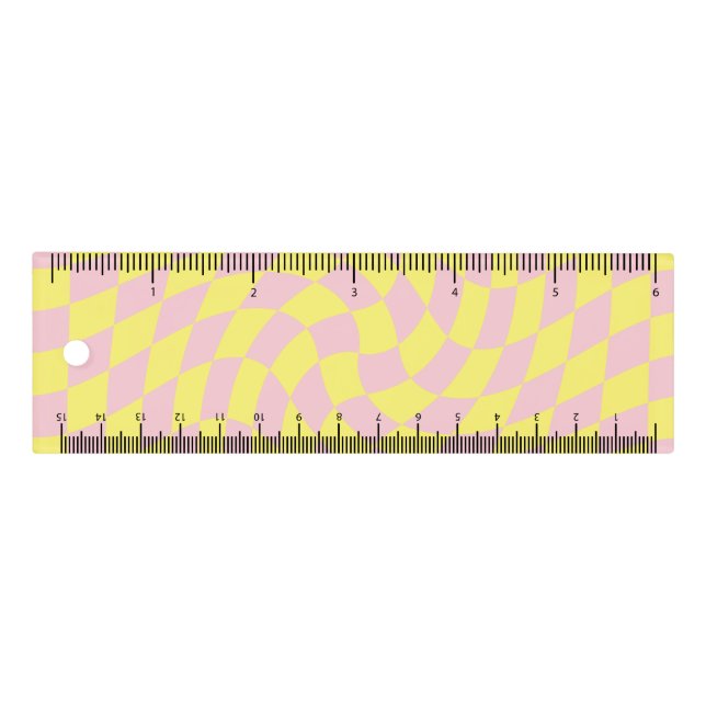 Retro Yellow Pink Dorm Warped Check Checkered Ruler (Front)