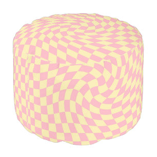 Retro Yellow Pink Groovy Warped Check Checkered   Pouf