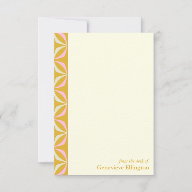 Retro Yellow Pink Mid Century Modern with Name Note Card (Front)