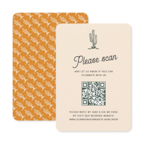 Retro Yellow Saguaro Cacti Desert Wedding QR Code RSVP Card