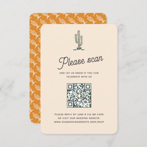 Retro Yellow Saguaro Cacti Desert Wedding QR Code RSVP Card