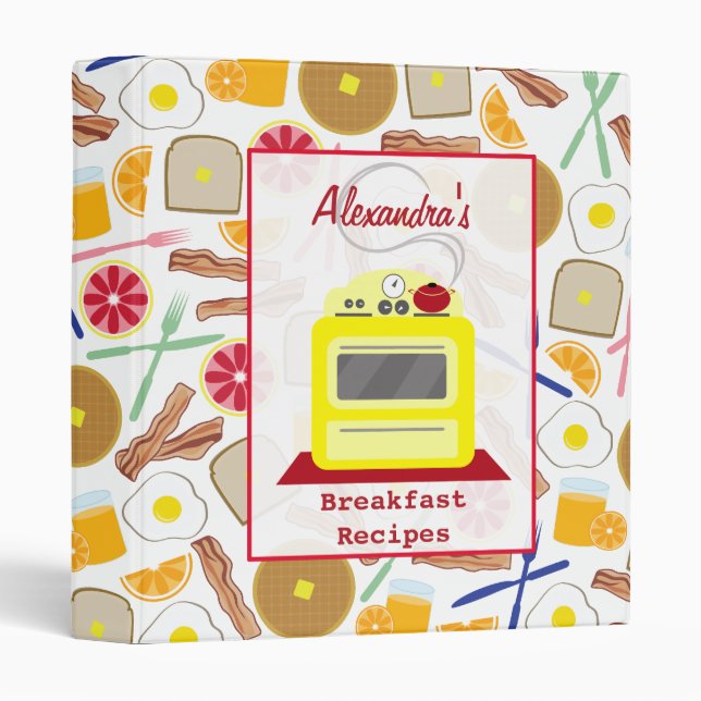 Retro Yellow Stove Breakfast Recipes Binder (Front/Spine)