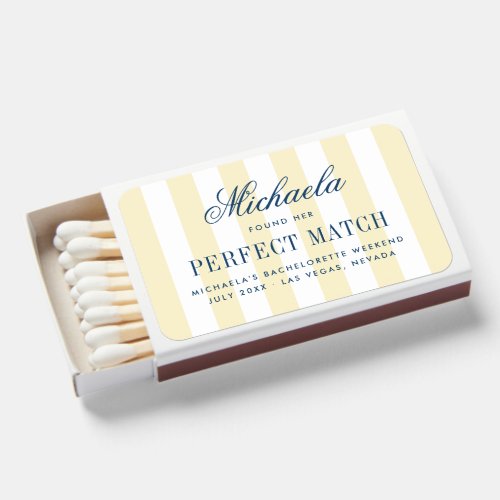 Retro Yellow Stripes Elegant Bachelorette Party Matchboxes