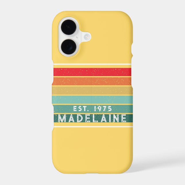 Retro Yellow Stripes Name Case-Mate iPhone Case (Back)