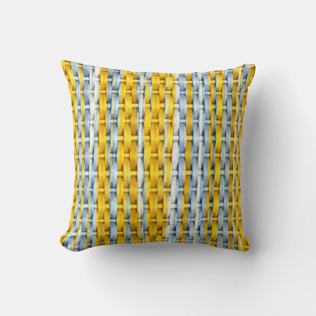 Retro yellow stripes wicker graphic design throw pillow (Front)