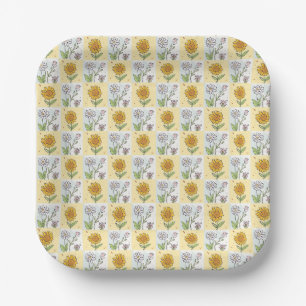 Retro yellow sunflower Floral Birthday party Paper Plates