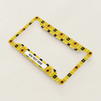 Retro Yellow Sunflower Gingham Pattern Custom Text License Plate Frame