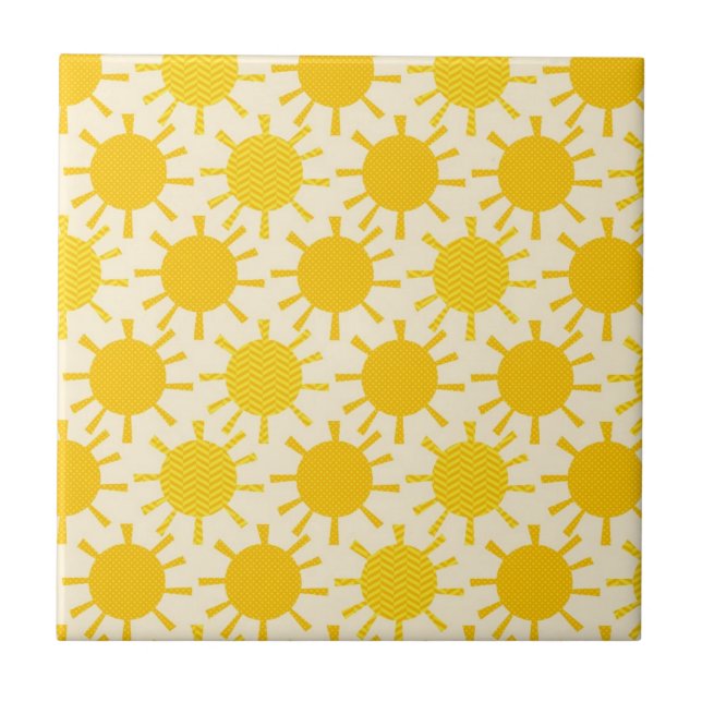 Retro Yellow Sunny Pattern Ceramic Tile (Front)