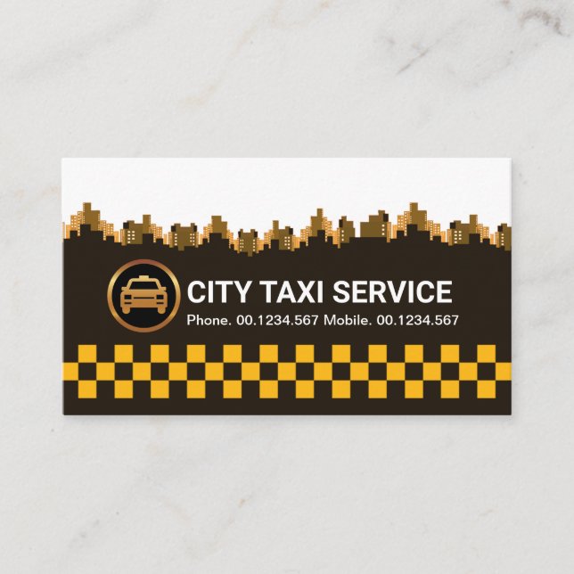 Retro Yellow Taxi Check City Silhouette Cab Driver Business Card (Front)