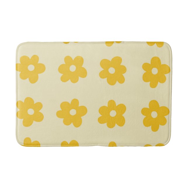 Retro Yellow Tropical Simple Flower Pattern Bath Mat (Front)