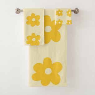 Retro Yellow Tropical Simple Flower Pattern Bath Towel Set