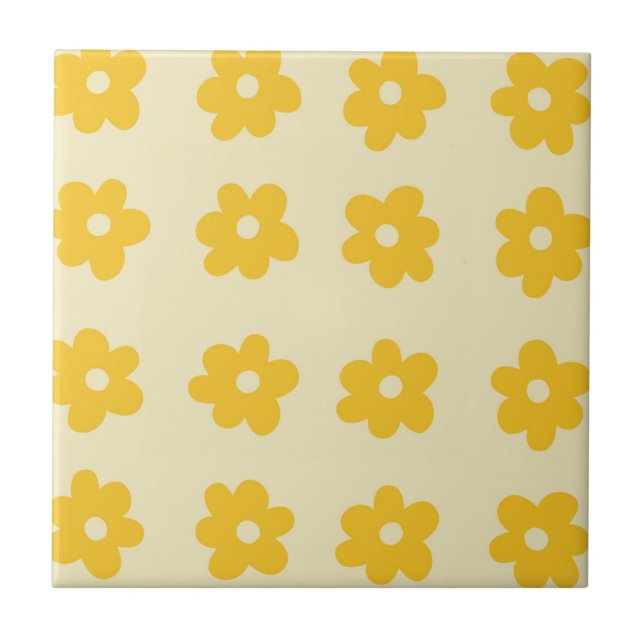 Retro Yellow Tropical Simple Flower Pattern Ceramic Tile (Front)