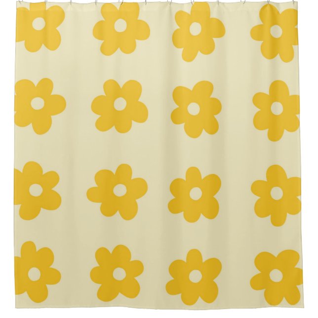 Retro Yellow Tropical Simple Flower Pattern Shower Curtain (Front)