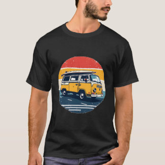 "Retro Yellow Van with Surfboard in Vintage Style T-Shirt