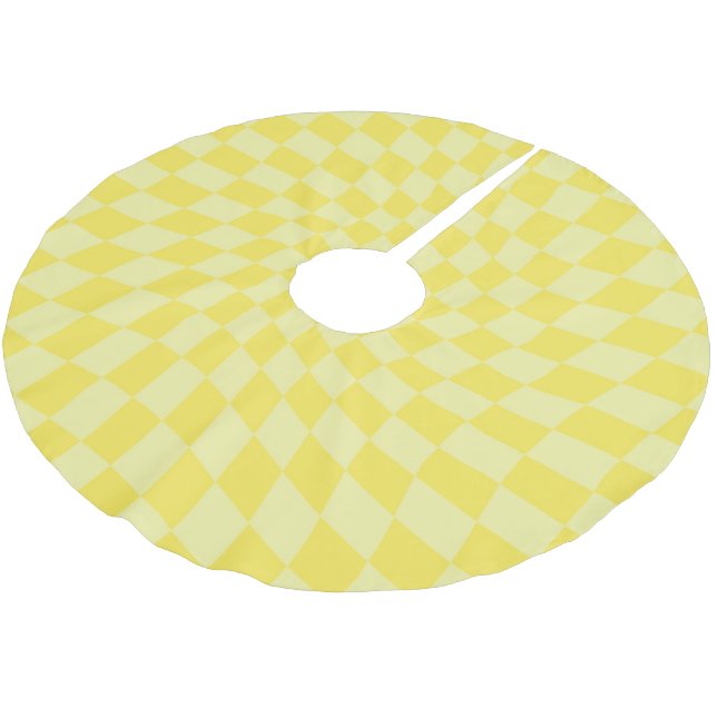 Retro Yellow Warped Checks Checkered Dorm   Brushed Polyester Tree Skirt (Angled)