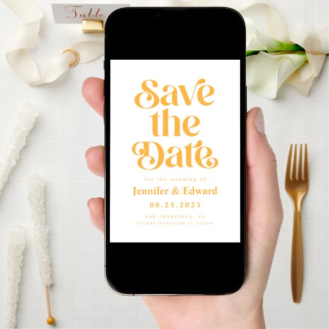 Retro Yellow Wedding  Save The Date (Front Digital)