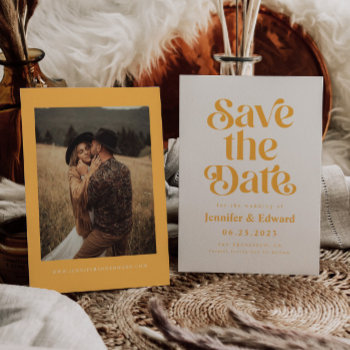 Retro Yellow Wedding  Save The Date by NamiBear at Zazzle