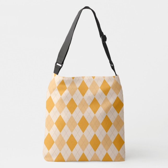 Retro yellow white argyle pretty tote bag (Back)