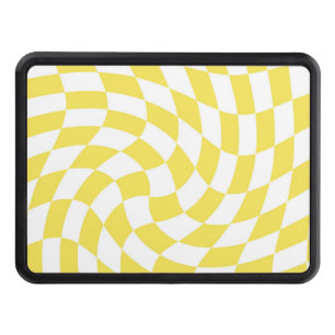 Retro Yellow White Checks Warped Checkered Hitch Cover