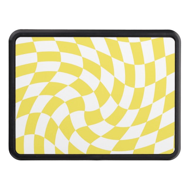 Retro Yellow White Checks Warped Checkered  Hitch Cover (Front)