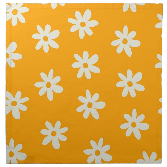 Retro Yellow White Floral Simple Flower Pattern Cloth Napkin (Front)