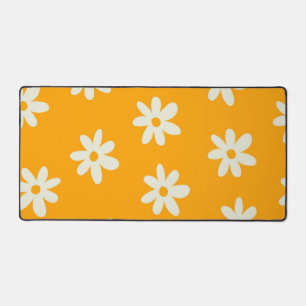 Retro Yellow White Floral Simple Flower Pattern Desk Mat