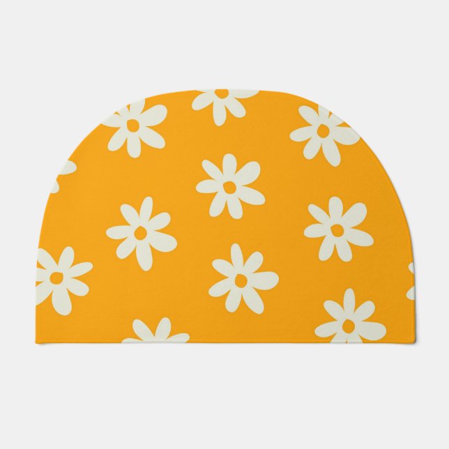 Retro Yellow White Floral Simple Flower Pattern Doormat (Front)