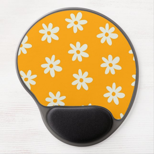Retro Yellow White Floral Simple Flower Pattern Gel Mouse Pad (Front)