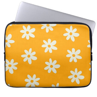 Retro Yellow White Floral Simple Flower Pattern Laptop Sleeve