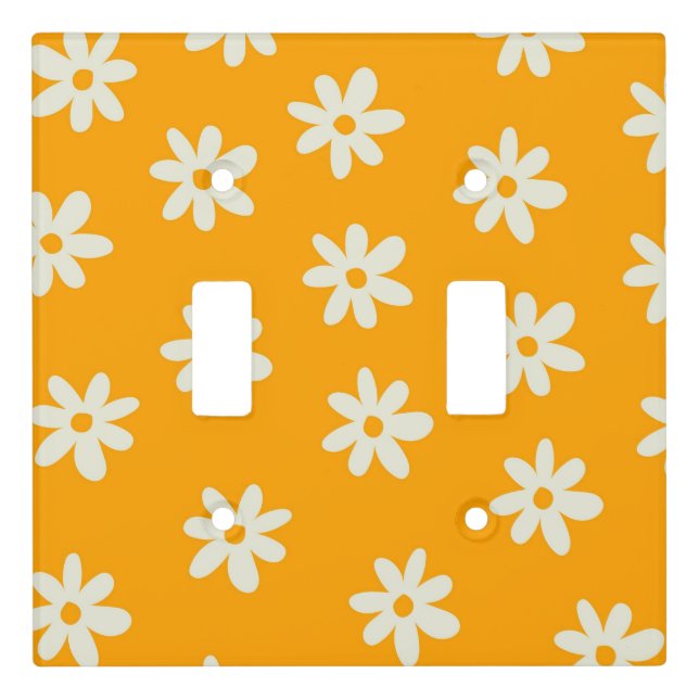 Retro Yellow White Floral Simple Flower Pattern Light Switch Cover (Front)