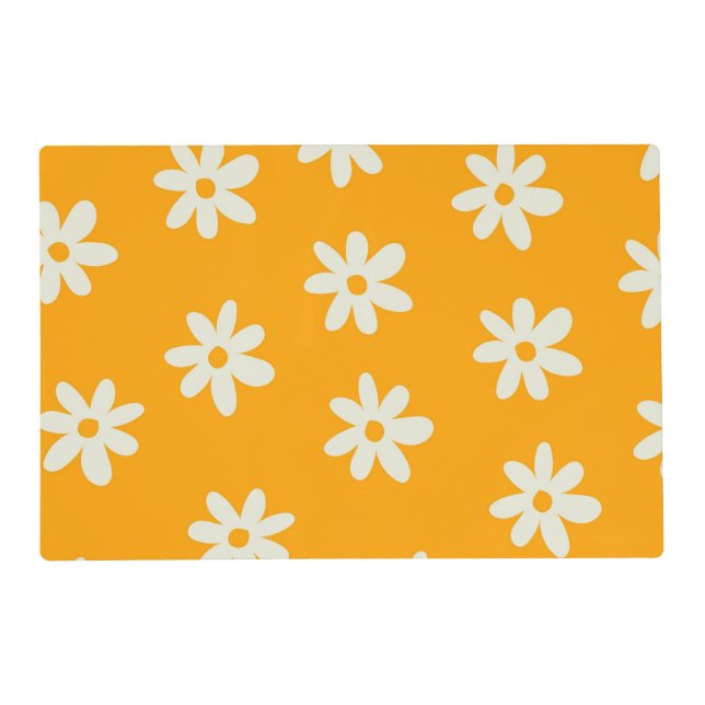 Retro Yellow White Floral Simple Flower Pattern Placemat (Front)