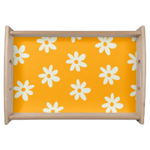 Retro Yellow White Floral Simple Flower Pattern Serving Tray