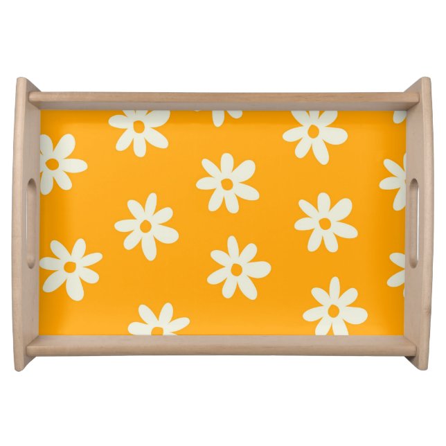 Retro Yellow White Floral Simple Flower Pattern Serving Tray (Front)