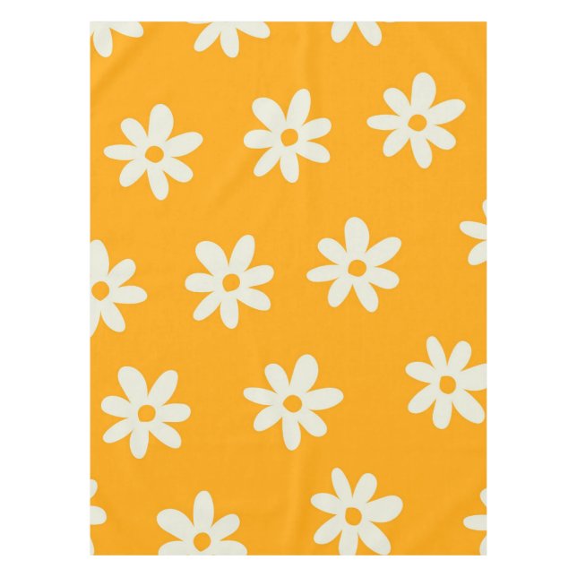 Retro Yellow White Floral Simple Flower Pattern Tablecloth (Front)