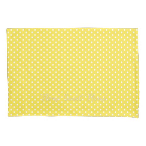 Retro Yellow White Polka Dots Pattern Monogrammed Pillow Case