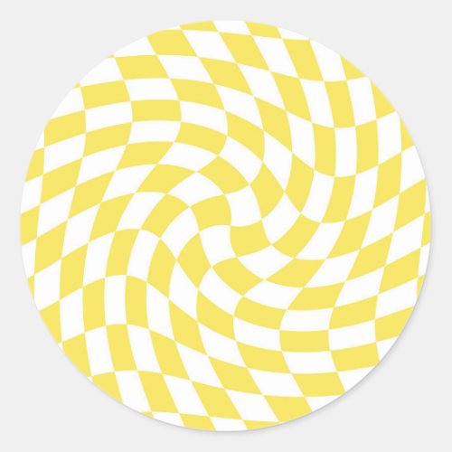 Retro Yellow White Warped Checks Checkered    Classic Round Sticker