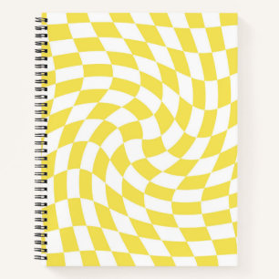 Retro Yellow White Warped Checks Checkered Notebook