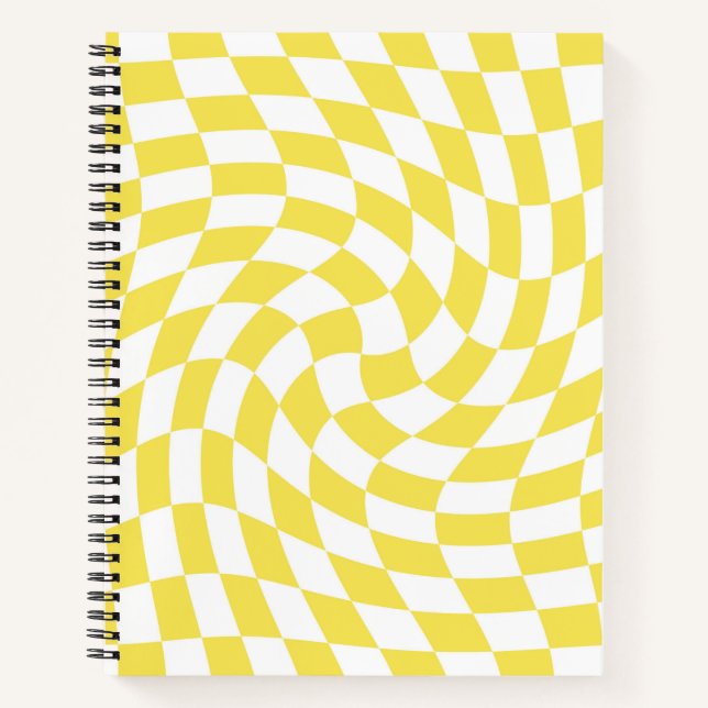 Retro Yellow White Warped Checks Checkered    Notebook (Front)