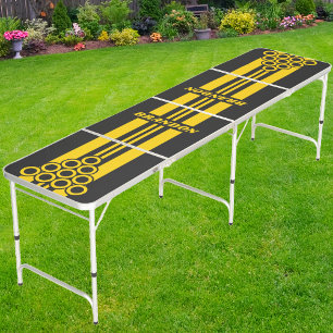Retro Yellowjacket Dual Rally Stripes with Name Beer Pong Table
