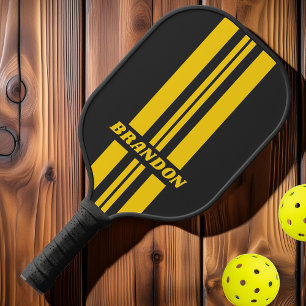 Retro Yellowjacket Dual Rally Stripes with Name Pickleball Paddle