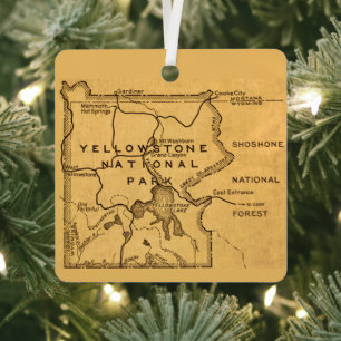 Retro Yellowstone - Grand Teton Map Metal Ornament