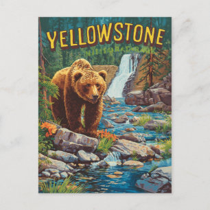 Retro Yellowstone Grizzly Bear Postcard