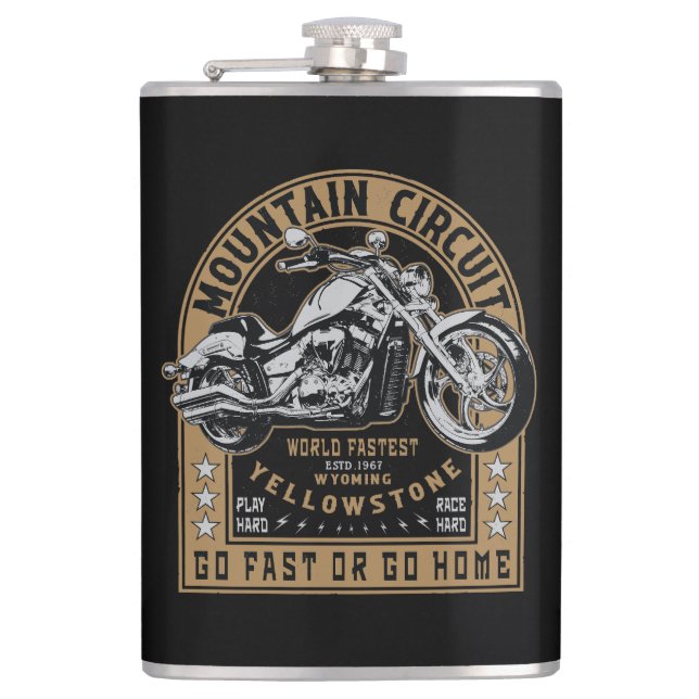 Retro Yellowstone Motorcycle Flask (Front)